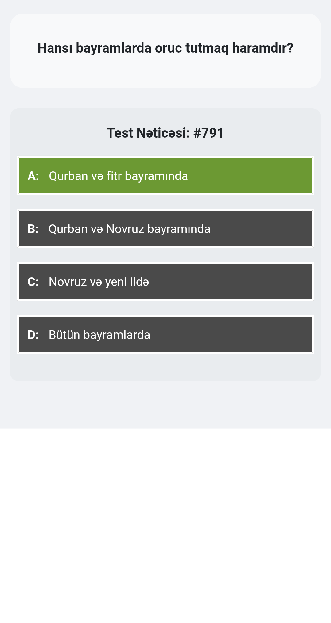 Sual:  Hansı bayramlarda oruc tutmaq haramdır?